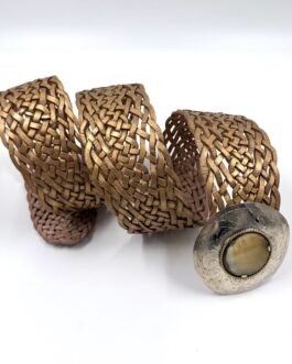 Марокански ръчно плетен колан от естествена кожа в златисто 29