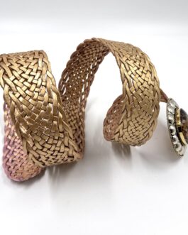 Марокански ръчно плетен колан от естествена кожа в златисто 32