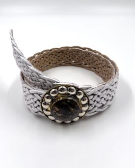 Марокански ръчно плетен колан от естествена кожа в бяло 33