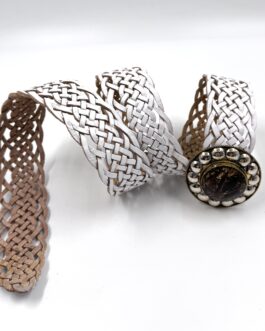 Марокански ръчно плетен колан от естествена кожа в бяло 33