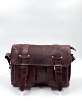 Голяма унисекс чанта от естествена кожа в тъмнокафяво 0299-1