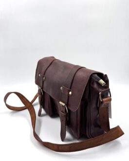 Голяма унисекс чанта от естествена кожа в тъмнокафяво 0299-1