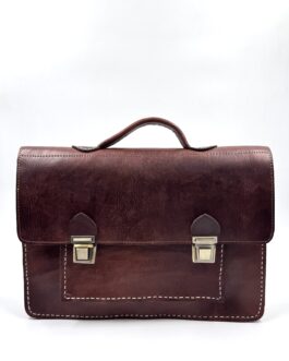 Голяма винтидж чанта тип куфарче от естествена кожа в тъмнокафяво 0681