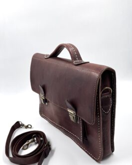 Голяма винтидж чанта тип куфарче от естествена кожа в тъмнокафяво 0681