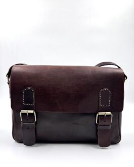 Унисекс голяма чанта през рамо от естествена кожа в тъмнокафяво 1040