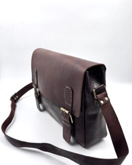 Унисекс голяма чанта през рамо от естествена кожа в тъмнокафяво 1040