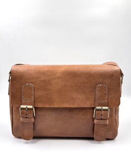 Унисекс голяма чанта през рамо от естествена кожа натурал 1040