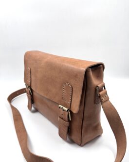 Унисекс голяма чанта през рамо от естествена кожа натурал 1040