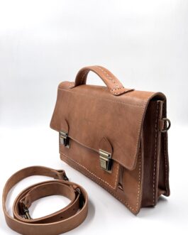 Винтидж чанта тип куфарче от естествена кожа в натурал 0682