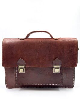 Голяма винтидж чанта тип куфарче от естествена кожа в кафяво 0659