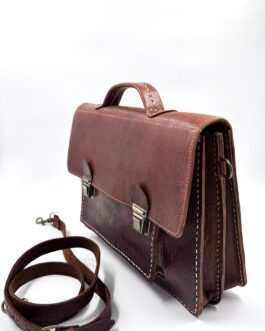 Голяма винтидж чанта тип куфарче от естествена кожа в кафяво 0659