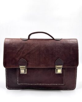 Голяма винтидж чанта тип куфарче от естествена кожа в тъмнокафяво 0659