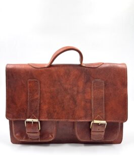 Голяма винтидж чанта тип куфарче от естествена кожа в кафяво 0657