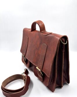 Голяма винтидж чанта тип куфарче от естествена кожа в кафяво 0657