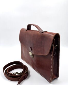 Голяма мъжка чанта от естествена кожа тип куфарче в кафяво 309