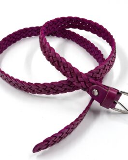 Марокански плетен колан от естествена кожа в цикламено 014