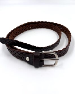 Марокански плетен колан от естествена кожа в кафяво 014