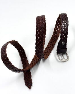 Марокански плетен колан от естествена кожа в кафяво 014