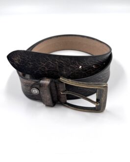 Колан от естествена кожа с ефект антик в черно