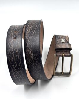 Колан от естествена кожа с ефект антик в черно