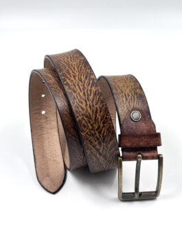 Колан от естествена кожа с ефект антик в кафяво
