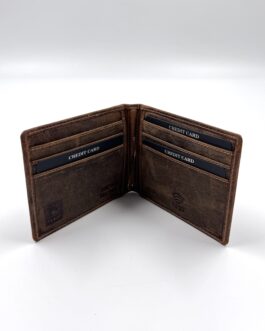Портфейл с щипка от естествена Хънтър кожа в кафяво 10-938