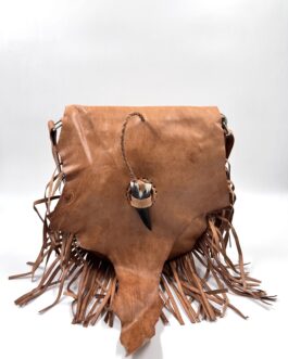 Мароканска чанта през рамо с ресни, листо и рог натурал 0655
