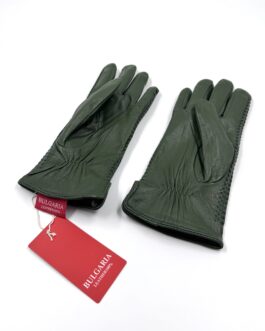 Дамски ръкавици от естествена агнешка кожа в зелено 05