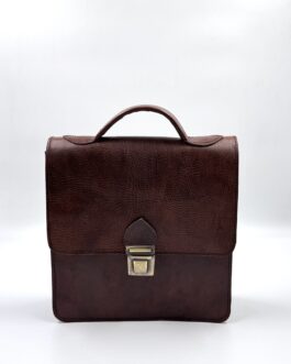 Голяма винтидж чанта от естествена кожа в тъмнокафяво 0678