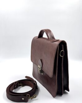 Голяма винтидж чанта от естествена кожа в тъмнокафяво 0678