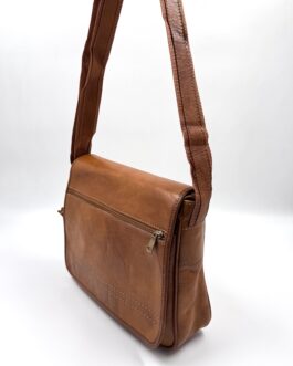 Унисекс чанта през рамо от естествена кожа натурал 6389