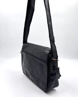 Унисекс чанта през рамо от естествена кожа в черно 6389