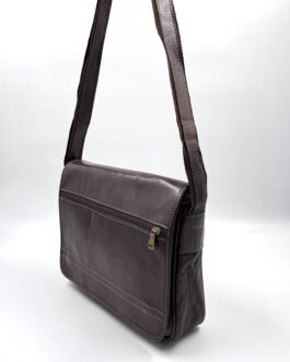 Унисекс чанта през рамо от естествена кожа в тъмнокафяво 6389