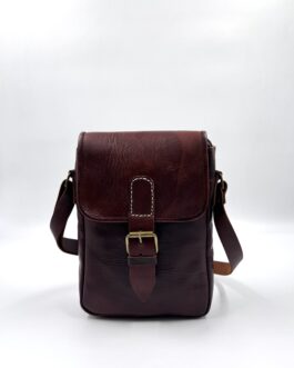 Винтидж чанта през рамо от естествена кожа в тъмнокафяво 1034