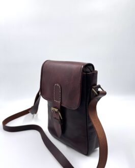 Винтидж чанта през рамо от естествена кожа в тъмнокафяво 1034