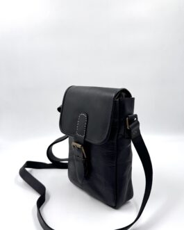 Винтидж чанта през рамо от естествена кожа в черно 1034