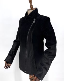 Стилно дамско яке от естествен велур в черен цвят 33