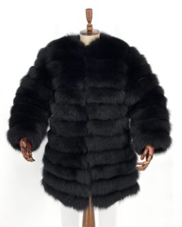 Дамско палто 6 в 1  от естествен косъм на лисица в черно