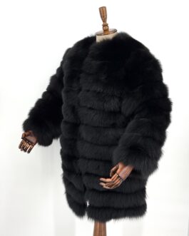 Дамско палто 6 в 1  от естествен косъм на лисица в черно