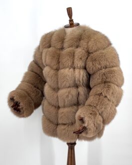 Дамско палто 2 в 1 от естествен косъм на лисица в бежово