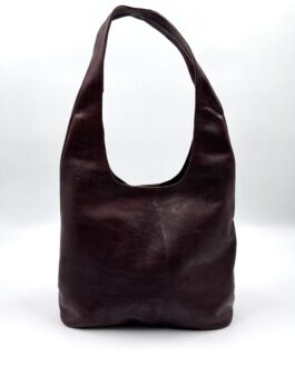 Дамска чанта тип торба от естествена кожа в тъмнокафяво 07492