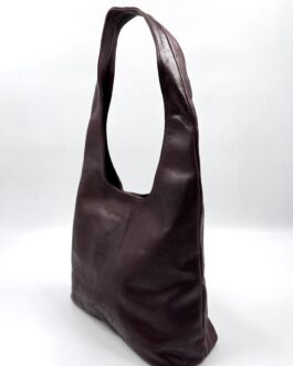Дамска чанта тип торба от естествена кожа в тъмнокафяво 07492