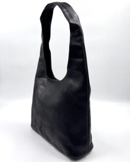 Дамска чанта тип торба от естествена кожа в черно 07492