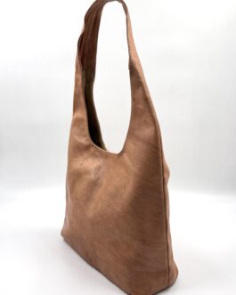 Дамска чанта тип торба от естествена кожа натурал 07492