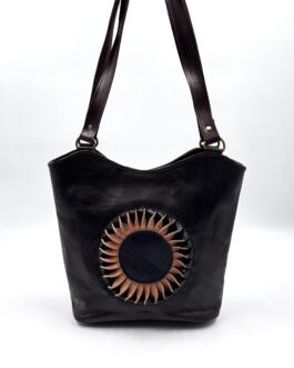 Дамска чанта със слънце от естествена кожа в тъмнокафяво 01920