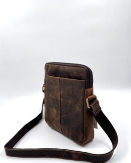 Мъжка чанта през рамо от естествена Хънтър кожа в кафяво 004