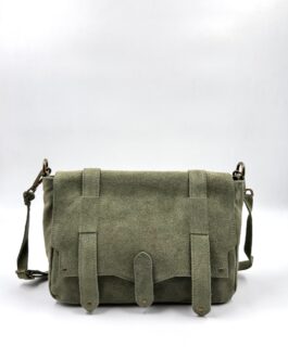 Дамска чанта през рамо от естествен велур в зелено 1237