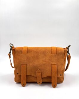 Дамска чанта през рамо от естествен велур в оранжево 1237