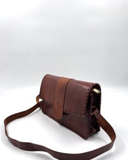 Дамска винтидж чанта през рамо от естествена кожа в кафяво 05348