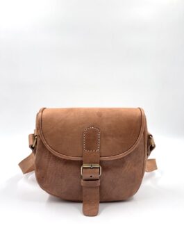 Дамска винтидж чанта през рамо от естествена кожа натурал 05349